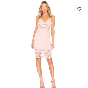 Bardot botanica lace dress in “melon” light pink